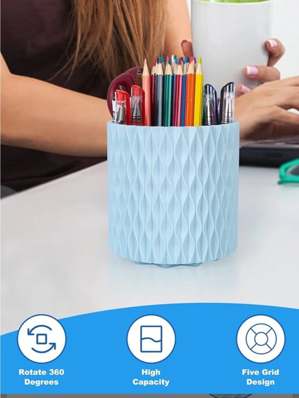 Rotating Light Blue Pen/Brush Organizer